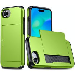 Mobigear Card Coque iPhone 16e Coque arrière Rigide Anti-Chocs avec Porte-Cartes - Vert