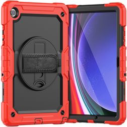 Mobigear SureGrip Xtreme Coque Samsung Galaxy Tab A9 Plus (2023) Coque arrière en Plastique rigide,Silicone + Bandoulière + Support Amovible - Rouge