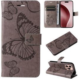 Mobigear Butterfly Housse iPhone 16 Pro Etui Porte-Monnaie - Gris