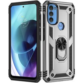 Mobigear Armor Ring Coque Motorola Moto G71 5G Coque arrière Rigide Anti-Chocs avec Anneau-Support - Argent