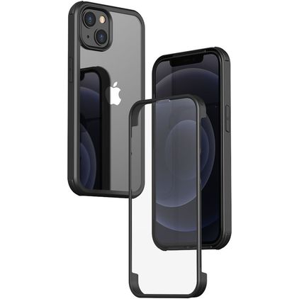 Valenta Full Cover Coque iPhone 14 Coque arrière en Verre trempé Anti-Chocs - Transparent / Noir