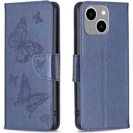 Mobigear Butterfly Housse iPhone 15 Plus Etui Porte-Monnaie - Bleu