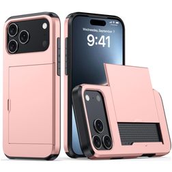 Mobigear Card Coque iPhone 18 Pro Max Coque arrière Rigide Anti-Chocs avec Porte-Cartes - Rose