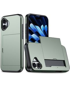 Mobigear Card Coque iPhone 16 Plus Coque arrière Rigide Anti-Chocs avec Porte-Cartes - Vert
