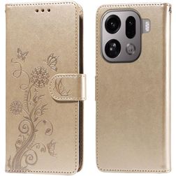 Mobigear Flowers Housse OPPO Find X9 Pro Etui Porte-Monnaie - Or