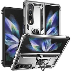 Mobigear Armor Ring Samsung Galaxy Z Fold 4 Plastique rigide Coque arrière Antichoc avec bague de maintien - Argent