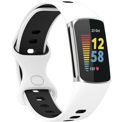 Mobigear Sport Dual Bracelet Silicone Fitbit Charge 5 Fermeture à clou et passant - Blanc / Bleu