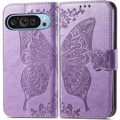 Mobigear Butterfly Housse Google Pixel 9 Etui Porte-Monnaie - Violet