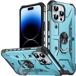 Mobigear Armor Ring Coque iPhone 14 Pro Coque arrière Rigide Anti-Chocs avec Anneau-Support - Bleu