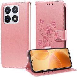 Mobigear Flowers Housse Xiaomi 14T Pro Etui Porte-Monnaie - Rose doré