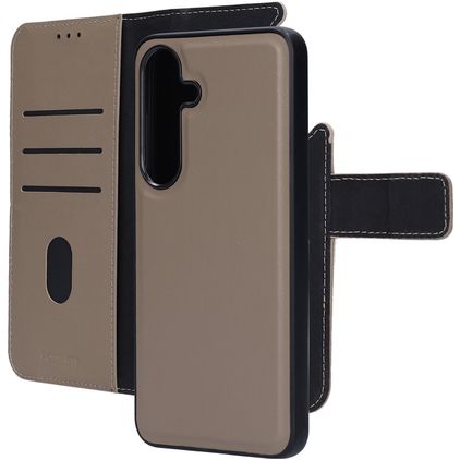 Mobiparts Housse Samsung Galaxy S25 Etui avec Coque Détachable en Cuir Véritable Porte-Monnaie - Taupe