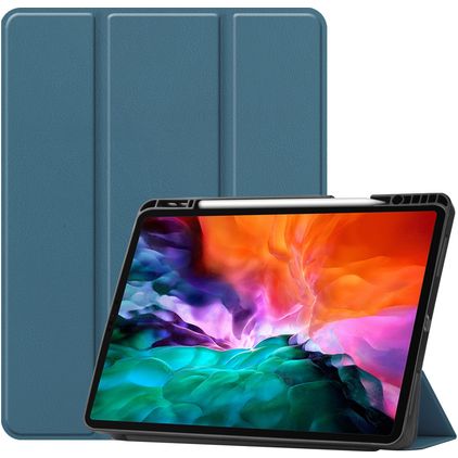 Mobigear Tri-Fold Gel iPad Pro 12,9 pouces (2022) TPU / Similicuir Étui + Porte-stylet - Vert