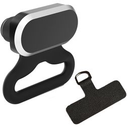 Mobigear 2in1 Bouchon Anti-poussière en Aluminium avec Attache Lanière - Apple Lightning - Noir