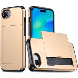Mobigear Card iPhone 16e Plastique rigide Coque arrière Antichoc avec porte-cartes - Or