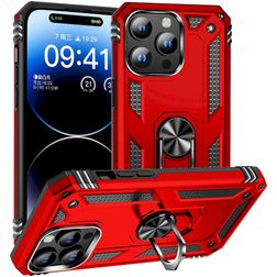 Mobigear Armor Ring Coque iPhone 15 Pro Coque arrière Rigide Anti-Chocs avec Anneau-Support - Rouge