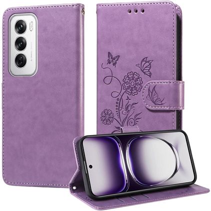 Mobigear Flowers OPPO Reno 12 Pro Étui Portefeuille - Violet
