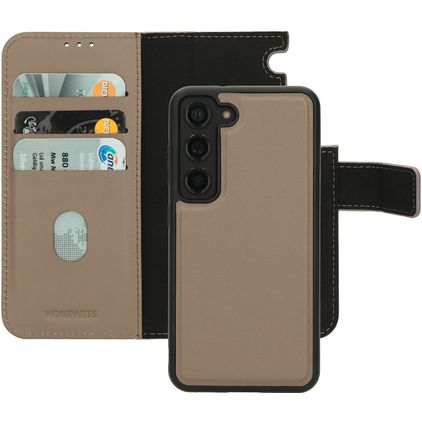 Mobiparts Samsung Galaxy S23 Coque Cuir véritable Étui 2en1 avec coque amovible Portefeuille - Taupe