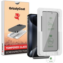 GrizzlyCoat AlignPro AntiSpy iPhone 15 Plus Verre trempé Protection d'écran Confidentialité - Compatible Coque + Cadre d'installation