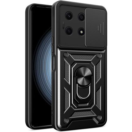 Mobigear Armor Ring Cam Slide Coque HONOR X8A Coque arrière Rigide Anti-Chocs avec Anneau-Support et Protecteur Lentilles - Noir