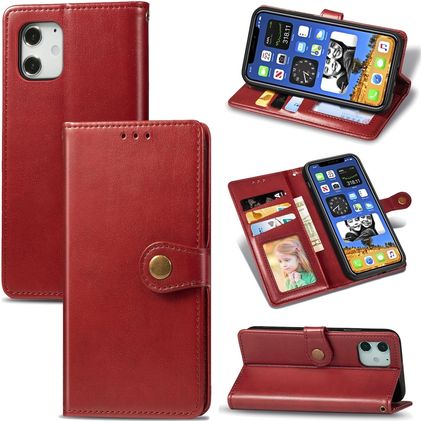 Mobigear Snap Button Housse iPhone 12 Pro Etui Porte-Monnaie - Rouge