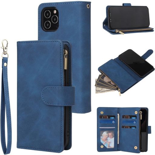 Mobigear Zipper Housse iPhone 12 Mini Etui Porte-Monnaie - Bleu