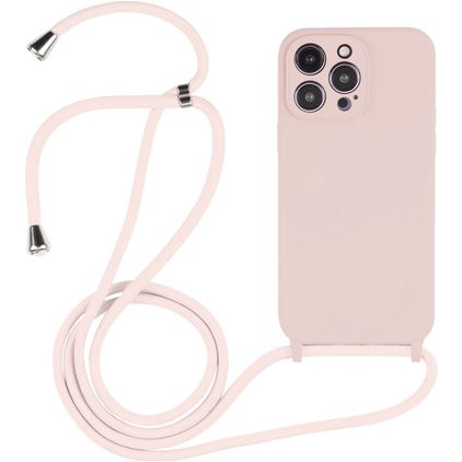 Mobigear Lanyard iPhone 15 Pro Coque avec cordon en Silicone - Sand Pink