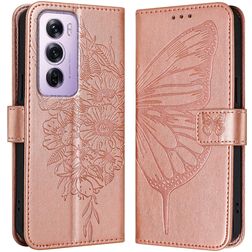 Mobigear Butterfly Housse OPPO Reno 12 Pro Etui Porte-Monnaie - Rose doré