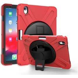 Mobigear SureGrip XGuard Coque iPad Air 11 Pouces (2025) Coque arrière en Plastique rigide,Silicone + Porte-crayon + Bandoulière + Support Amovible - Rouge
