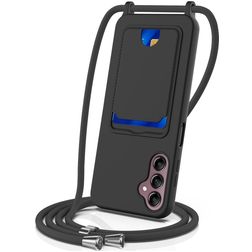 Mobigear Lanyard Card Samsung Galaxy S24 FE Coque avec cordon en Silicone et Porte-Cartes - Noir