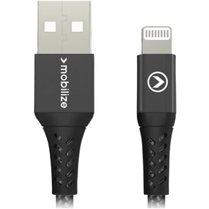 Mobilize Strong Nylon - Câble USB-A vers Apple Lightning MFI 0.2 mètre - Noir