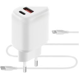 Mobiparts - Double USB / USB-C Chargeur Apple Lightning 1 mètre 20W 3A - Blanc