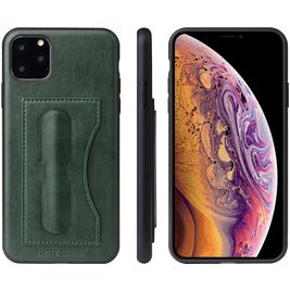 Fierre Shann Card Pocket Coque iPhone 11 Pro Coque arrière avec Porte-Cartes et Support Amovible - Vert