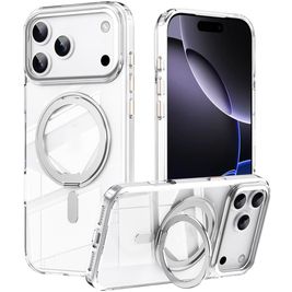 Mobigear Frosted Mag Coque iPhone 17 Pro Max MagSafe Coque arrière Rigide avec Support Amovible - Argent