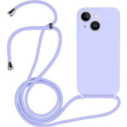 Mobigear Lanyard iPhone 14 Coque avec cordon en Silicone - Violet