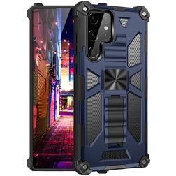 Mobigear Armor Stand Coque Samsung Galaxy S22 Ultra Coque arrière Rigide Anti-Chocs avec Support Amovible - Bleu