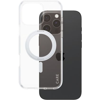 CARE by PanzerGlass Kickstand iPhone 16 Pro Max MagSafe Plastique rigide Coque arrière avec béquille - Transparent / Argent