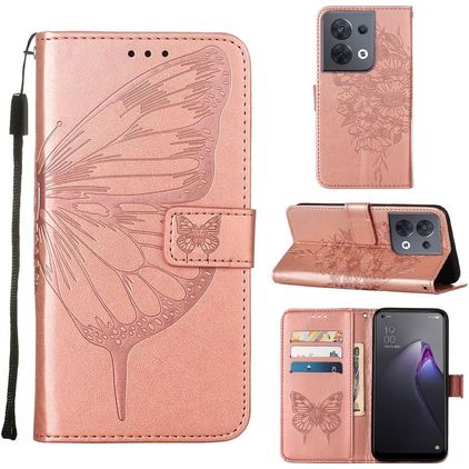 Mobigear Butterfly Housse OPPO Reno 8 5G Etui Porte-Monnaie - Rose doré