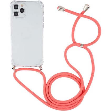 Mobigear Lanyard iPhone 12 Pro Max Coque avec cordon en TPU Souple - Transparent / Rouge