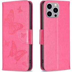 Mobigear Butterfly Housse iPhone 15 Pro Max Etui Porte-Monnaie - Magenta