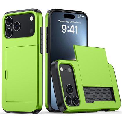 Mobigear Card Coque iPhone 18 Pro Max Coque arrière Rigide Anti-Chocs avec Porte-Cartes - Vert