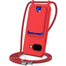 Mobigear Lanyard Card Google Pixel 10a Coque avec cordon en Silicone et Porte-Cartes - Rouge
