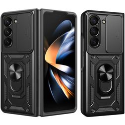 Mobigear Armor Ring Cam Slide Coque Samsung Galaxy Z Fold 7 Coque arrière Rigide Anti-Chocs avec Anneau-Support et Protecteur Lentilles - Noir