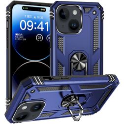 Mobigear Armor Ring Coque iPhone 15 Plus Coque arrière Rigide Anti-Chocs avec Anneau-Support - Bleu