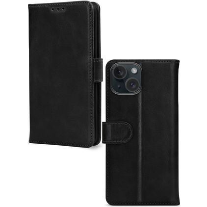 Mobilize Wallet Housse iPhone 15 Plus Etui en Cuir Véritable Porte-Monnaie - Noir