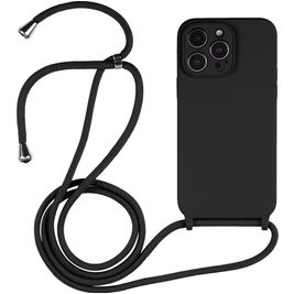 Mobigear Lanyard iPhone 15 Pro Coque avec cordon en Silicone - Noir Mobigear Lanyard iPhone 15 Pro Coque avec cordon en Silicone - Noir