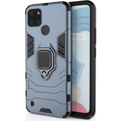 Mobigear Armor Ring Coque Realme C25Y Coque arrière Rigide Anti-Chocs avec Anneau-Support - Bleu