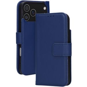Mobiparts Wallet Housse iPhone 17 Pro Max MagSafe Etui en Cuir Véritable Porte-Monnaie - Bleu