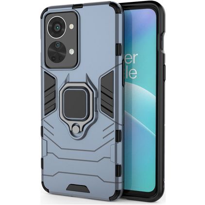 Mobigear Armor Ring OnePlus Nord 2T 5G Plastique rigide Coque arrière Antichoc avec bague de maintien - Bleu