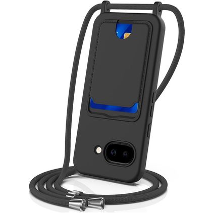 Mobigear Lanyard Card Google Pixel 10a Coque avec cordon en Silicone et Porte-Cartes - Noir