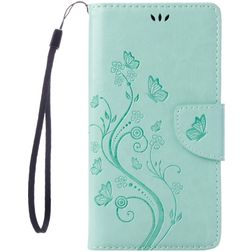 Mobigear Flowers Housse iPhone SE (2020) Etui Porte-Monnaie - Turquoise